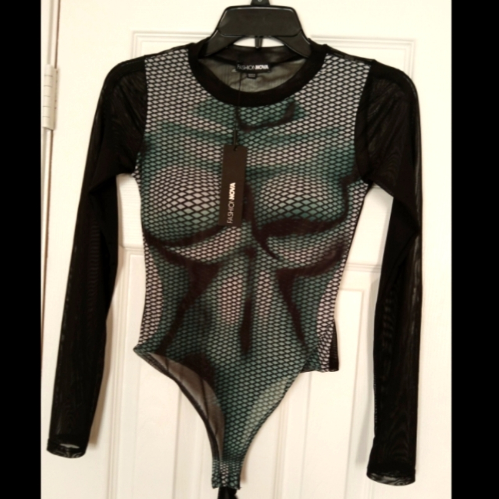 Fashionva Illusion Mesh Bodysuit XS